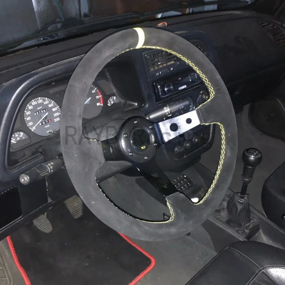 Universal 14 Inch 350Mm Suede/Pvc/Pu Car Aluminum Racing Steering Wheels Deep Corn Drifting Sport Auto Steering Wheel with Logo