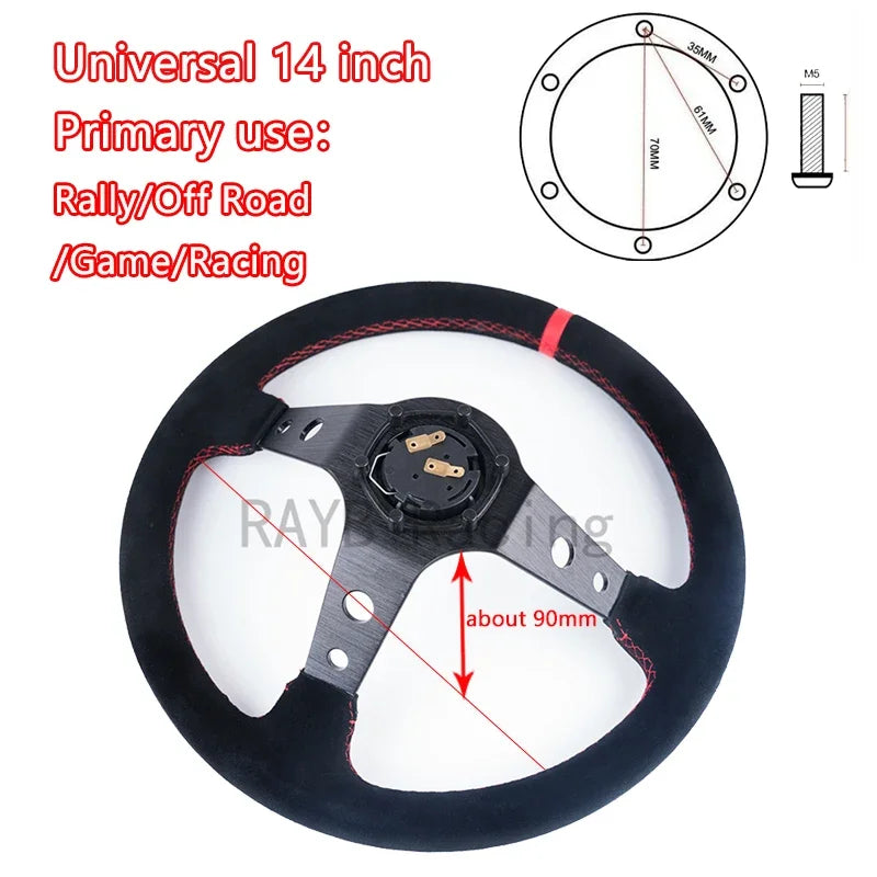 Universal 14 Inch 350Mm Suede/Pvc/Pu Car Aluminum Racing Steering Wheels Deep Corn Drifting Sport Auto Steering Wheel with Logo