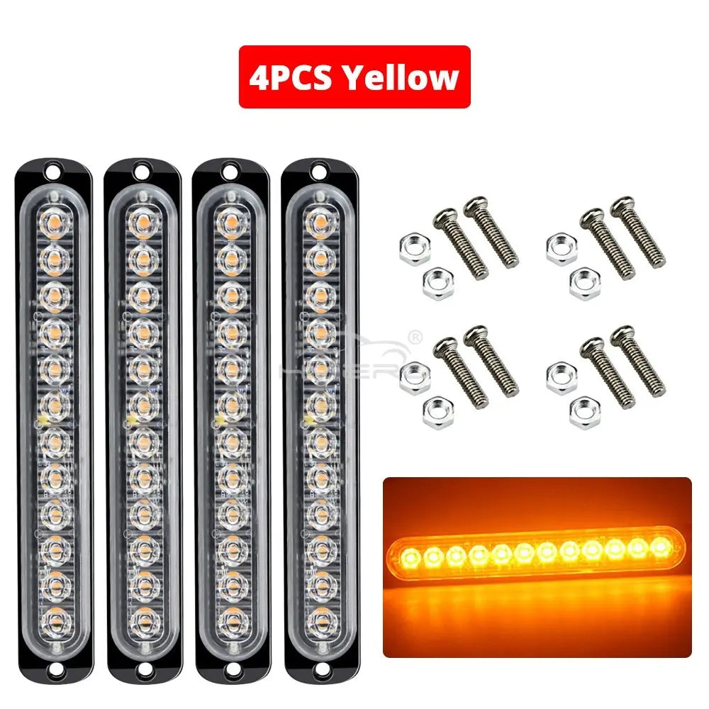 4Pcs Truck Grid Flash Side with IP65 Waterproof Ultra Thin 12LED Strobe Signal Alarm 12-24V Light Modification Tool Taillight