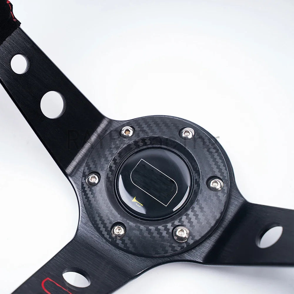 Universal 14 Inch 350Mm Suede/Pvc/Pu Car Aluminum Racing Steering Wheels Deep Corn Drifting Sport Auto Steering Wheel with Logo