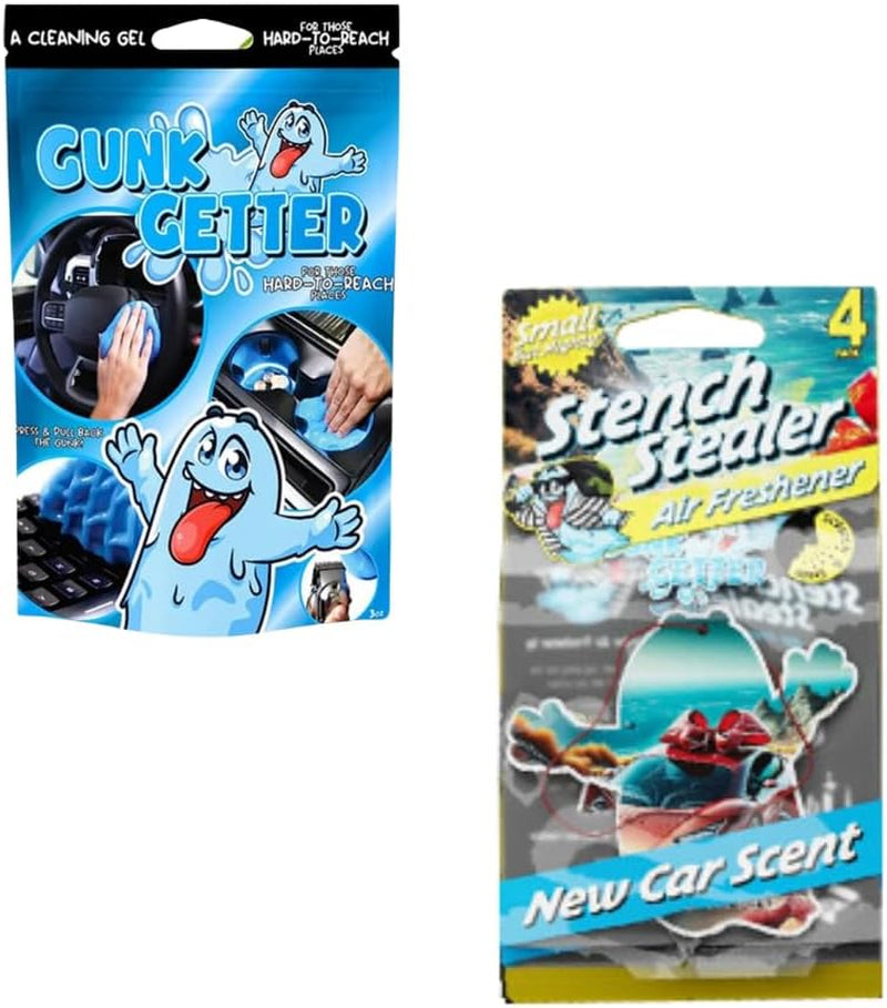 Gunk Getter Gel Pouch 3Oz plus Air Freshner (New Car Scent), 4 Pack
