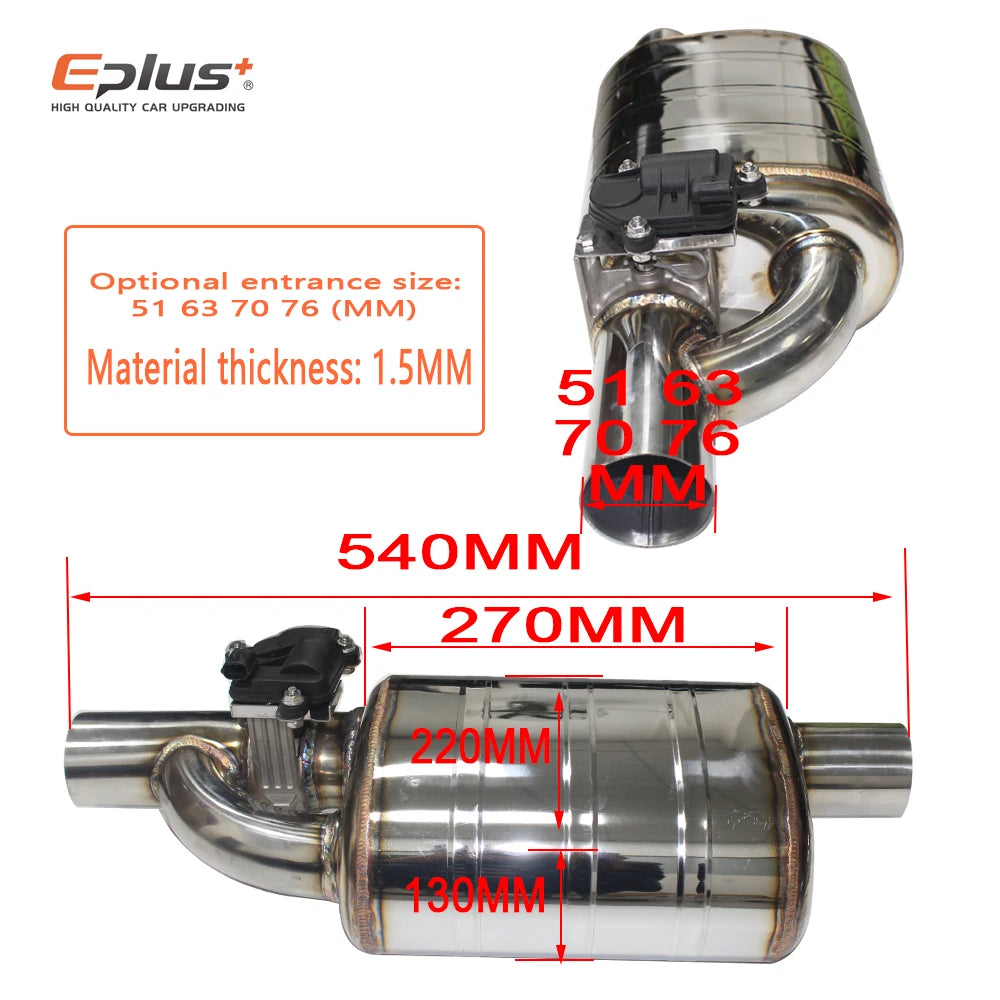 EPLUS Adjustable Electric Valve Control Exhaust System Kit - Universal Stainless Steel Silencer for 51/63/70/76mm Pipes