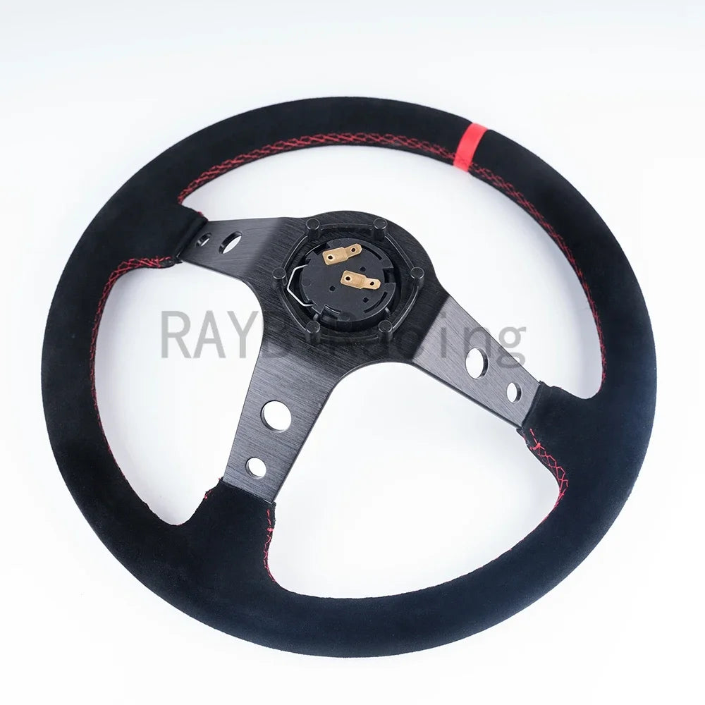 Universal 14 Inch 350Mm Suede/Pvc/Pu Car Aluminum Racing Steering Wheels Deep Corn Drifting Sport Auto Steering Wheel with Logo