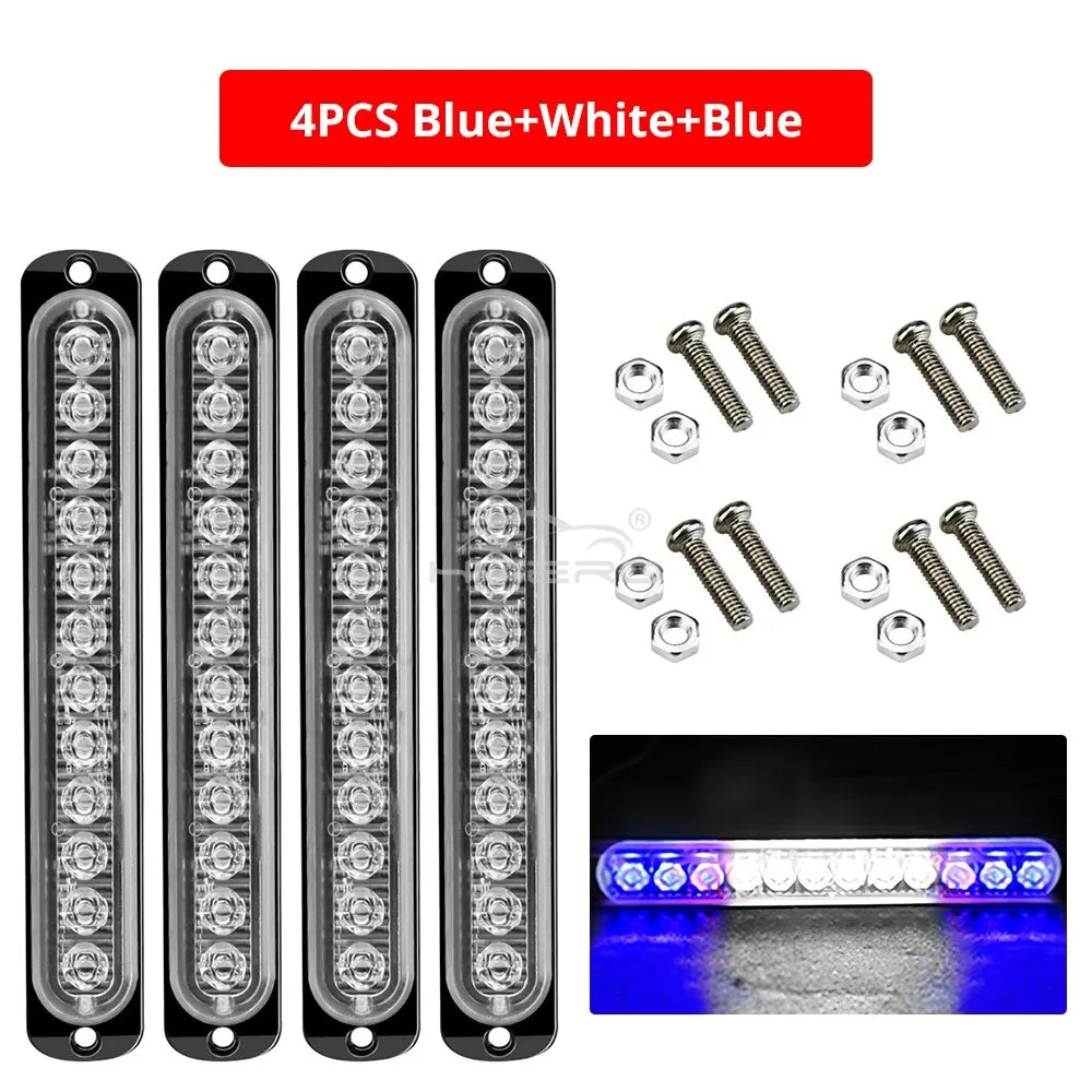 4Pcs Truck Grid Flash Side with IP65 Waterproof Ultra Thin 12LED Strobe Signal Alarm 12-24V Light Modification Tool Taillight