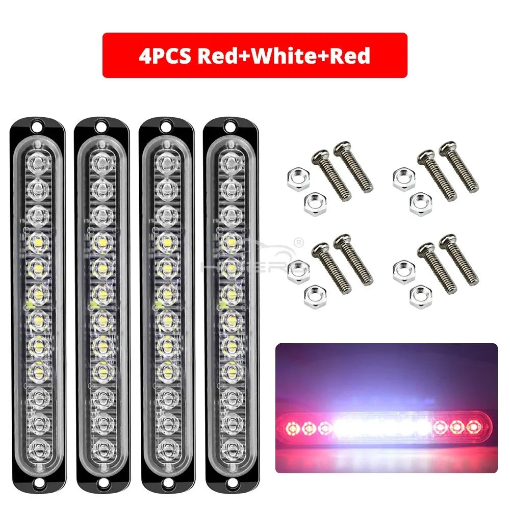 4Pcs Truck Grid Flash Side with IP65 Waterproof Ultra Thin 12LED Strobe Signal Alarm 12-24V Light Modification Tool Taillight