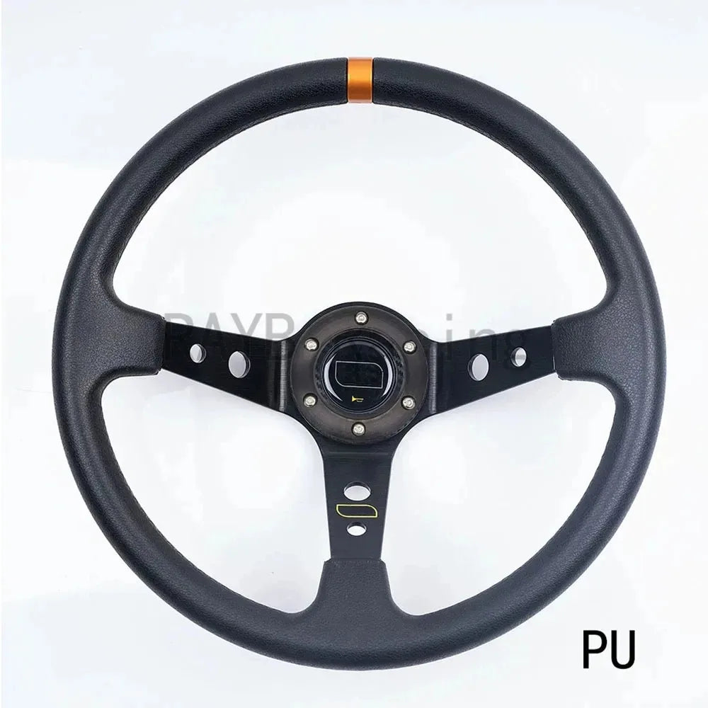 Universal 14 Inch 350Mm Suede/Pvc/Pu Car Aluminum Racing Steering Wheels Deep Corn Drifting Sport Auto Steering Wheel with Logo