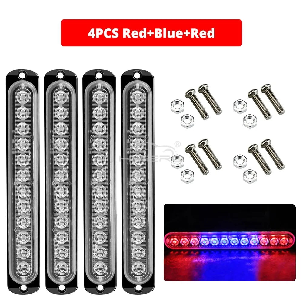 4Pcs Truck Grid Flash Side with IP65 Waterproof Ultra Thin 12LED Strobe Signal Alarm 12-24V Light Modification Tool Taillight