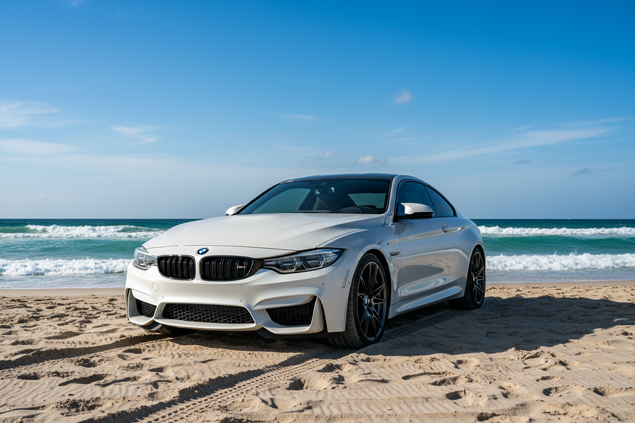 white 2017 m4 on the beach